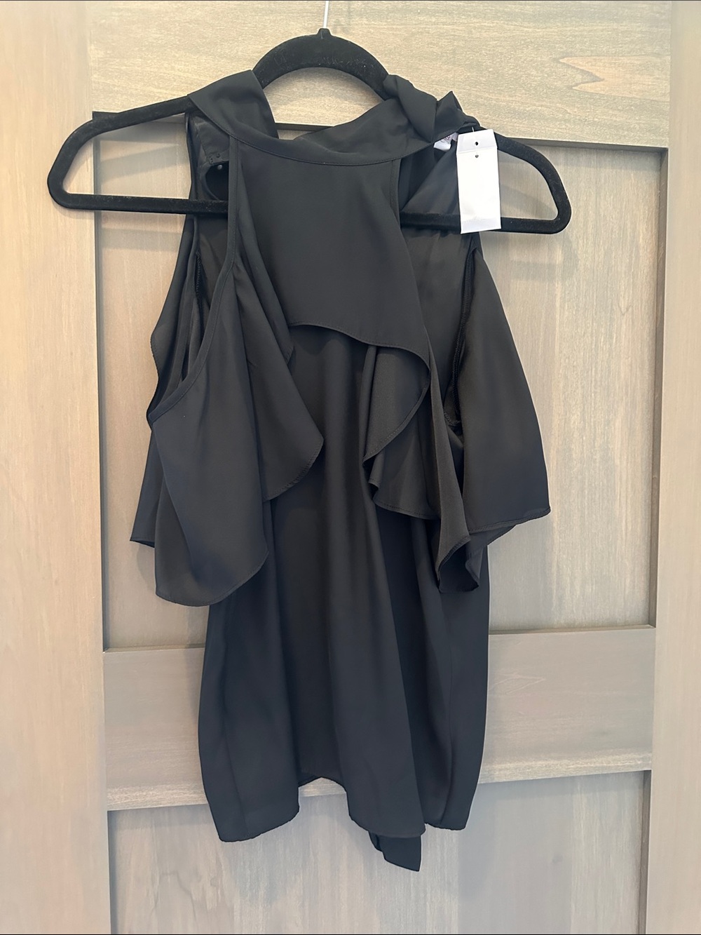 Black Ruffled Cold-Shoulder Women's top